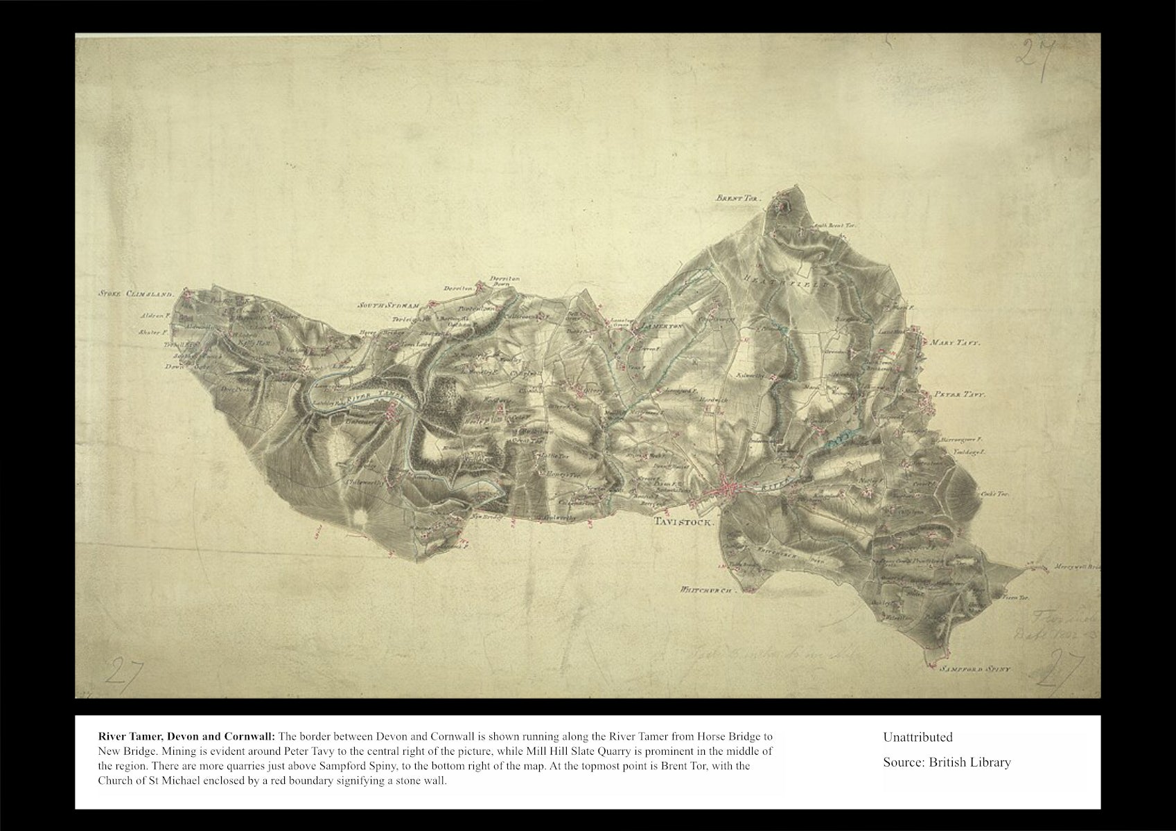 UK Vintage Map - River Tamer Devon Cornwall